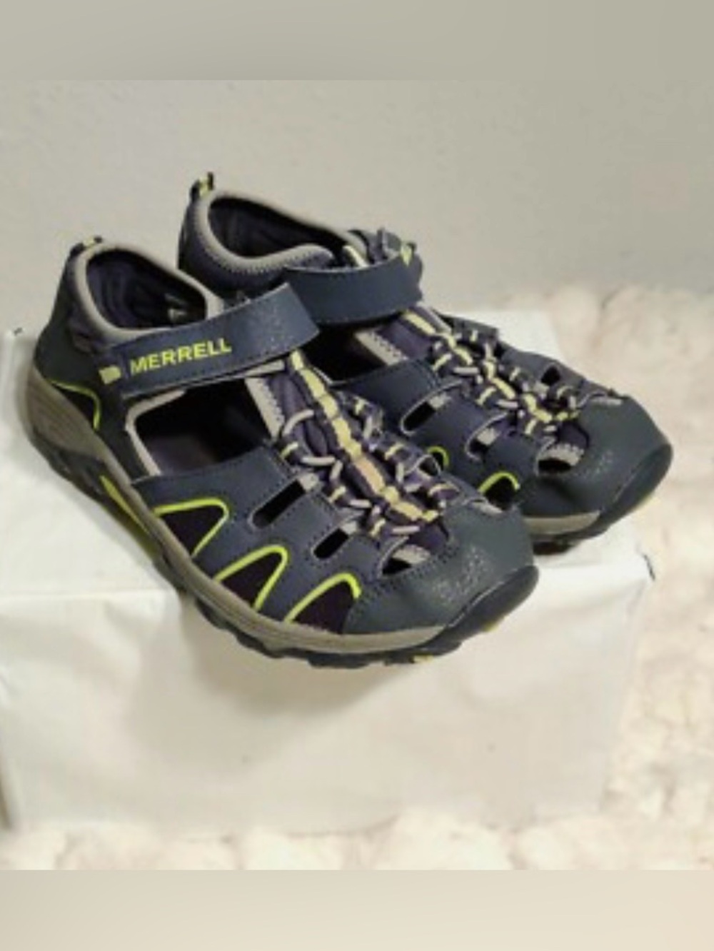 Merrell Hydro H20 Hiker Close Toe Sandals Navy Blue with Lime Accents Size 1